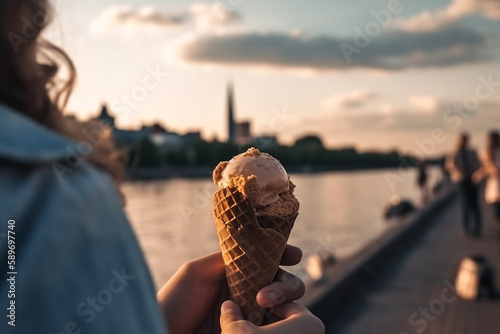 A refreshing ice cream treat while strolling along the picturesque riverfront promenade. The perfect summer day by the water.