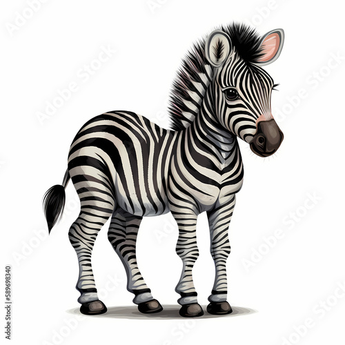 Zebra cartoon animal Isolated White Background. Generative AI