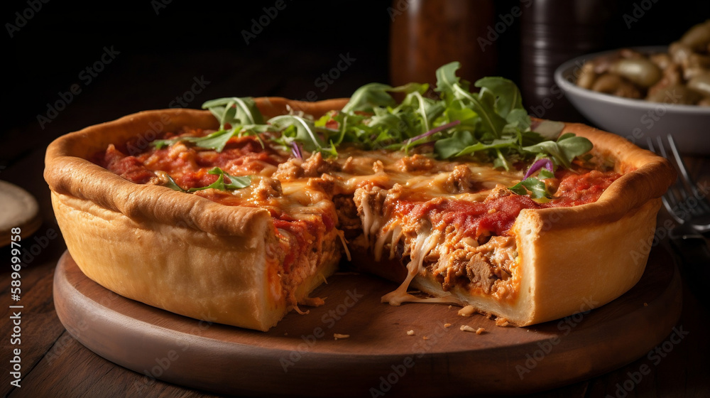 Delicious Looking Chicago Deep Dish Pizza Generative AI