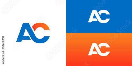 letter AC logo gradient blue orange vector