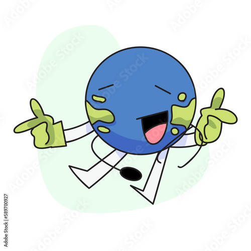 flat vector illustration, cute globe wearing stethoscope with happy expression.