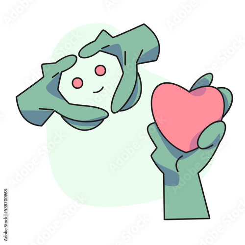 flat vector illustration, cute hands holding a heart