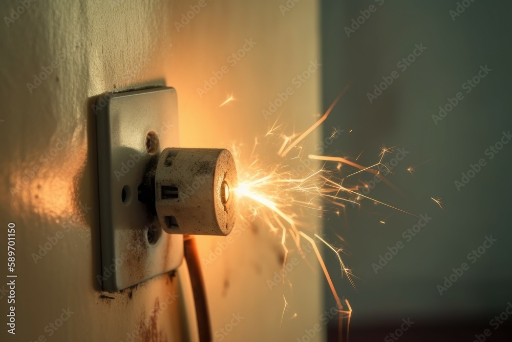 Short circuit causing sparking. Caused by substandard electrical