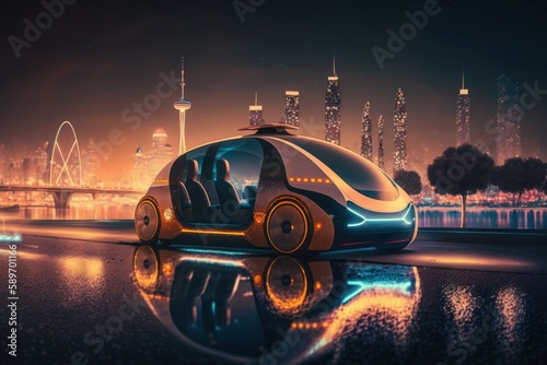 Future of urban autonomous mobility taxi cab car, Public transportation. AI generated, human enhanced