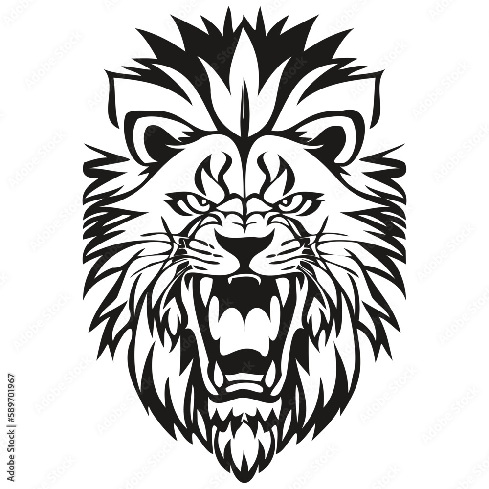 Ferocious Lion head animal mascot logotype, black and white template badges emblem