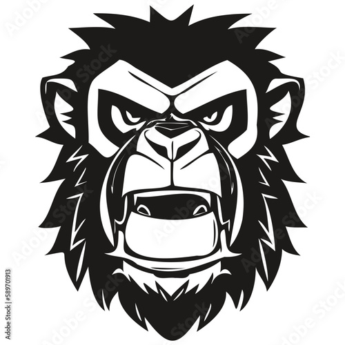 Ferocious Gorilla head mascot logo for esport and sport team, black and white template badges photo