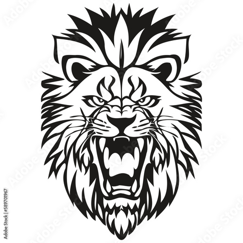 Ferocious Lion head animal mascot logotype  black and white template badges emblem
