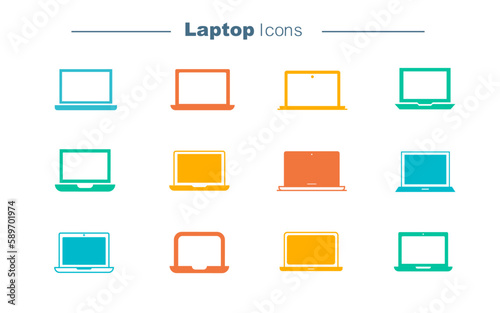 Collection of laptop icons. laptop symbol icons. Laptop glyph icon. Laptop flat icon. Laptop symbol icon. Laptop silhouette icon.