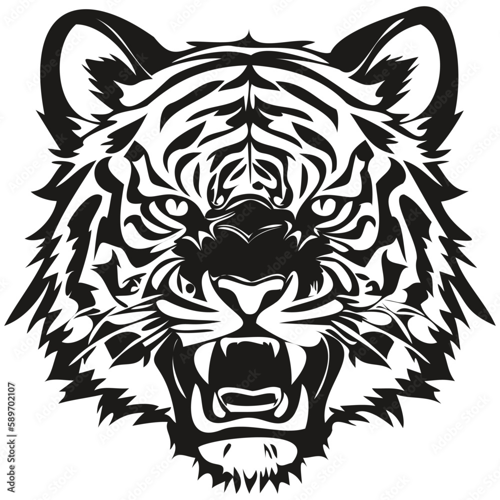 Obraz premium Ferocious Tiger head animal mascot logotype, black and white template badges emblem