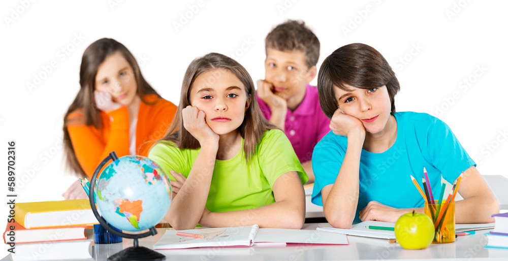 Fototapeta premium Friendly school children with books at class
