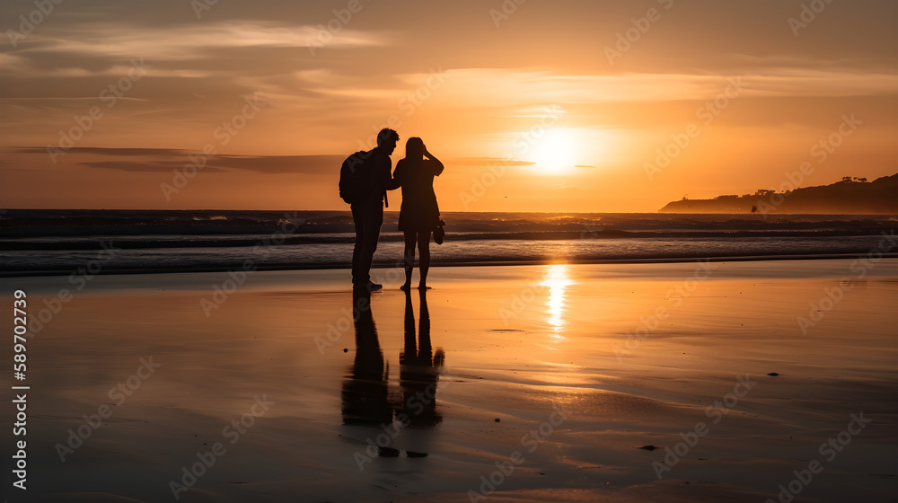 couple enjoying a sunset on the beach
