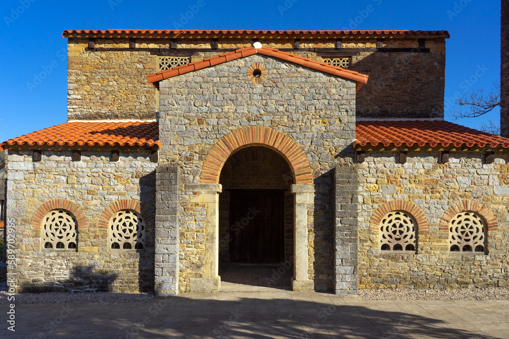 Santa Maria de Bendones church in Asturias. Prerromanico art style. Spain.