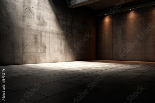 an empty modern room with concrete walls and lights. Generative AI