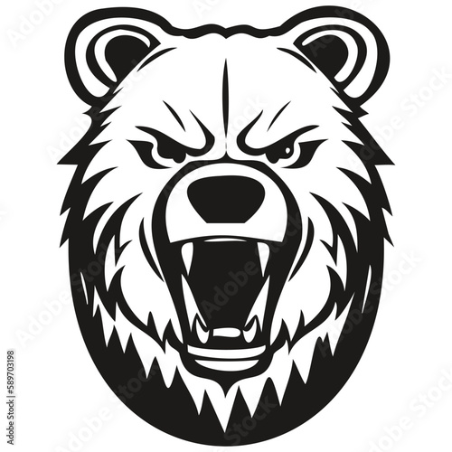 Vector Bear head mascot logo for esport and sport team, black and white illustration