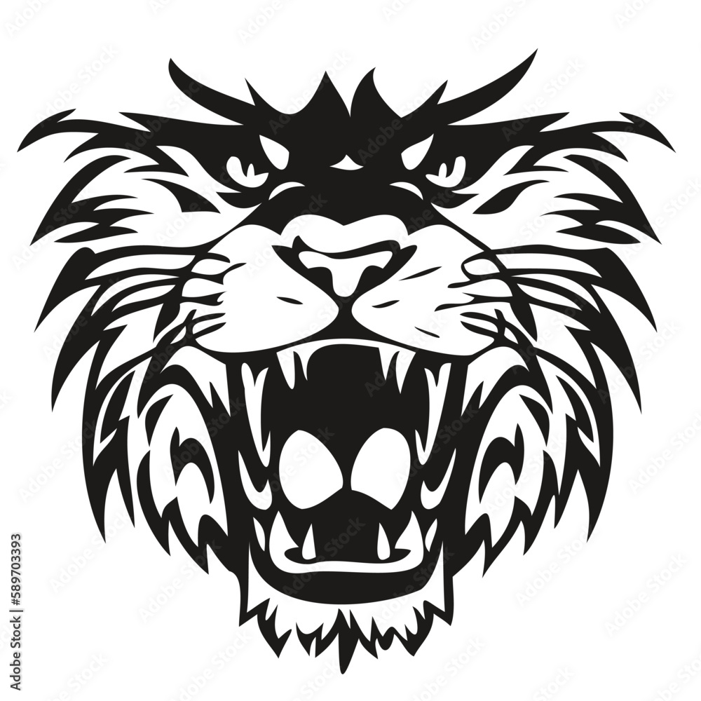 Vector mascot logotype  for sport team, Lion head black and white illustration template badges