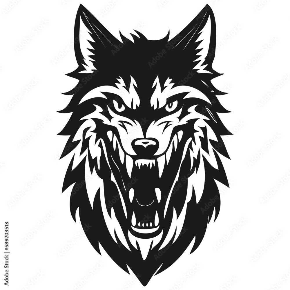 Vector mascot logotype  for sport team, wolf head black and white illustration template badges