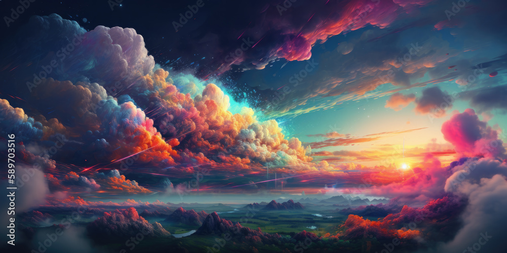 Sky with colorful clouds created with Generative AI Technology, ai, generative