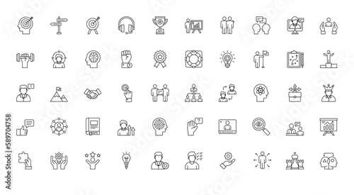 Mentoring Thin Line Icons Coaching Leadership Icon Set in Outline Style 50 Vector Icons in Black 