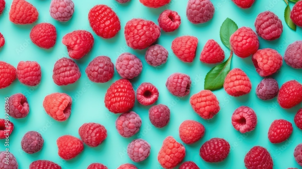 rasberries on a pattern formation on a pastel colour background, Generative AI rasberries on a pattern formation on a pastel colour background, Generative AI