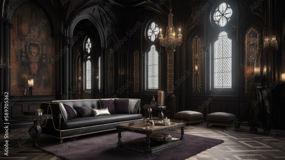 Gothic style interior living room, Generative AI