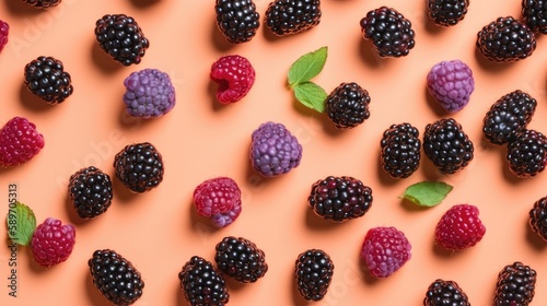 blackberries on a pattern formation on a pastel colour background, Generative AI