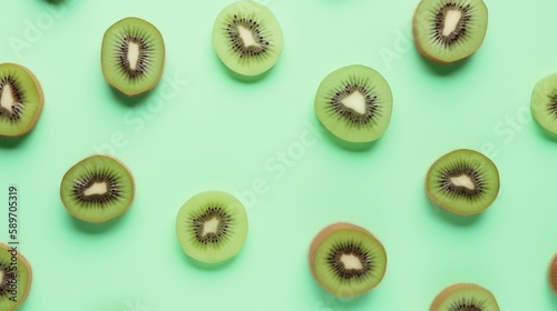 kiwis on a pattern formation on a pastel colour background, Generative AI