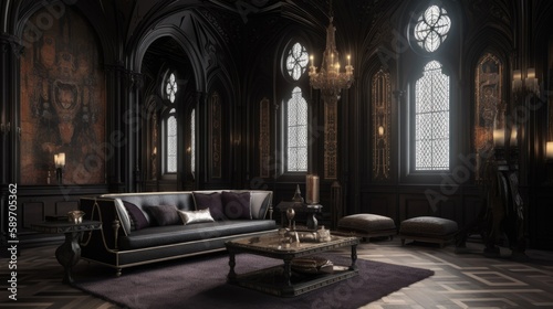 Gothic style interior living room, Generative AI