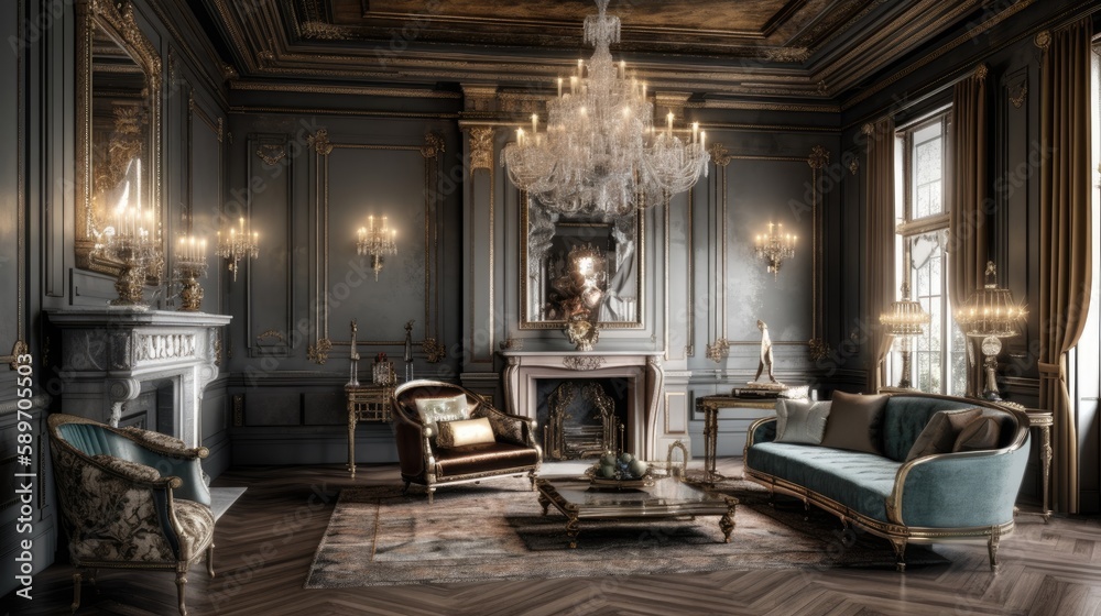 Victorian interior design living room, Generative AI 