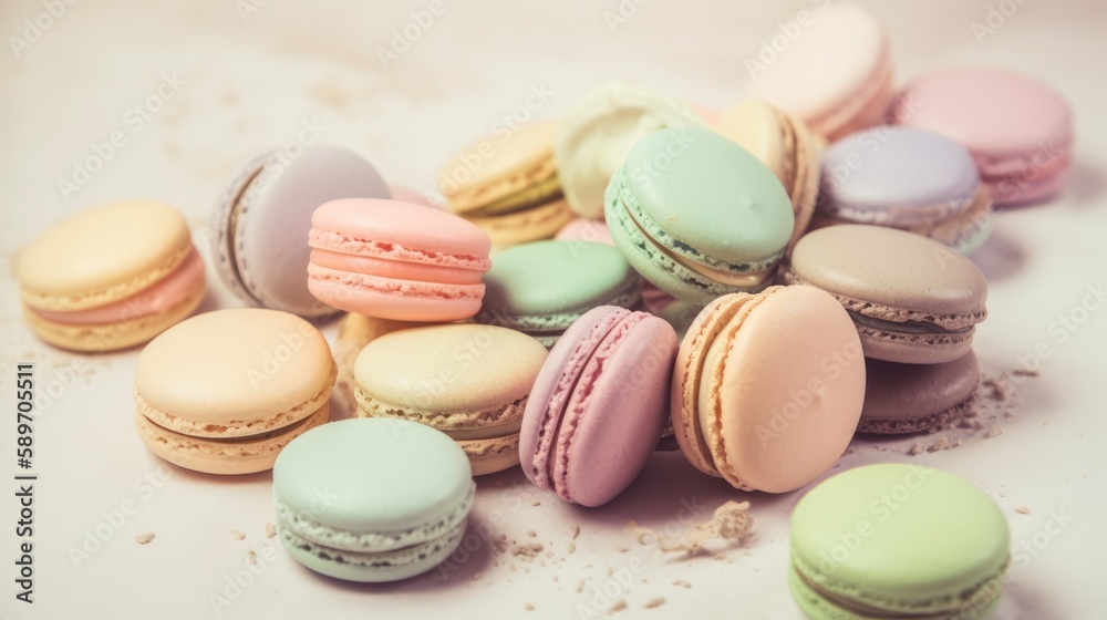Fototapeta premium Pastel color macaroons, macarons, Generative AI