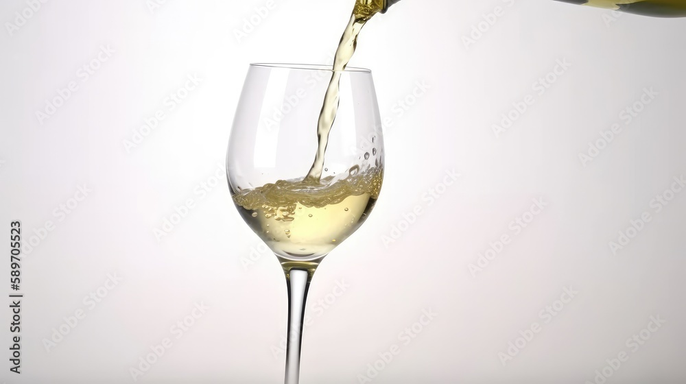 pouring white wine into glass, white background, generative AI pouring white wine into glass, white background, generative AI