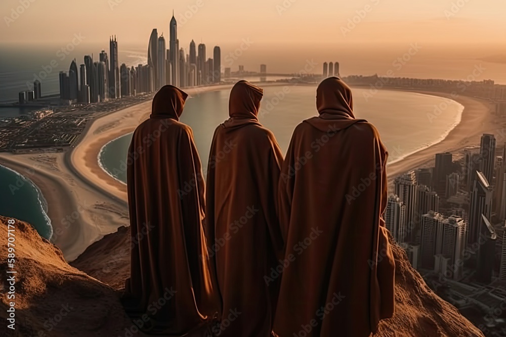 Fototapeta premium Dubai Cityscape through the Eyes of an Arabic Businessman: A Generative AI Artistic Depiction
