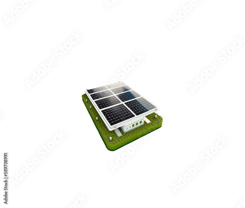 3D model of solar panels on the land. Vector illustration