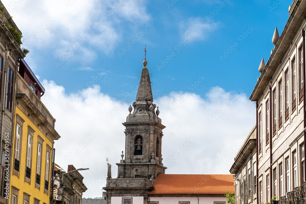 Oporto, Portugal. April 12 , 2022: Trinity church with facade and architecture