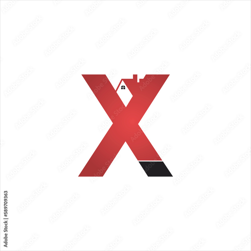 letter X logo with real estate icon design template