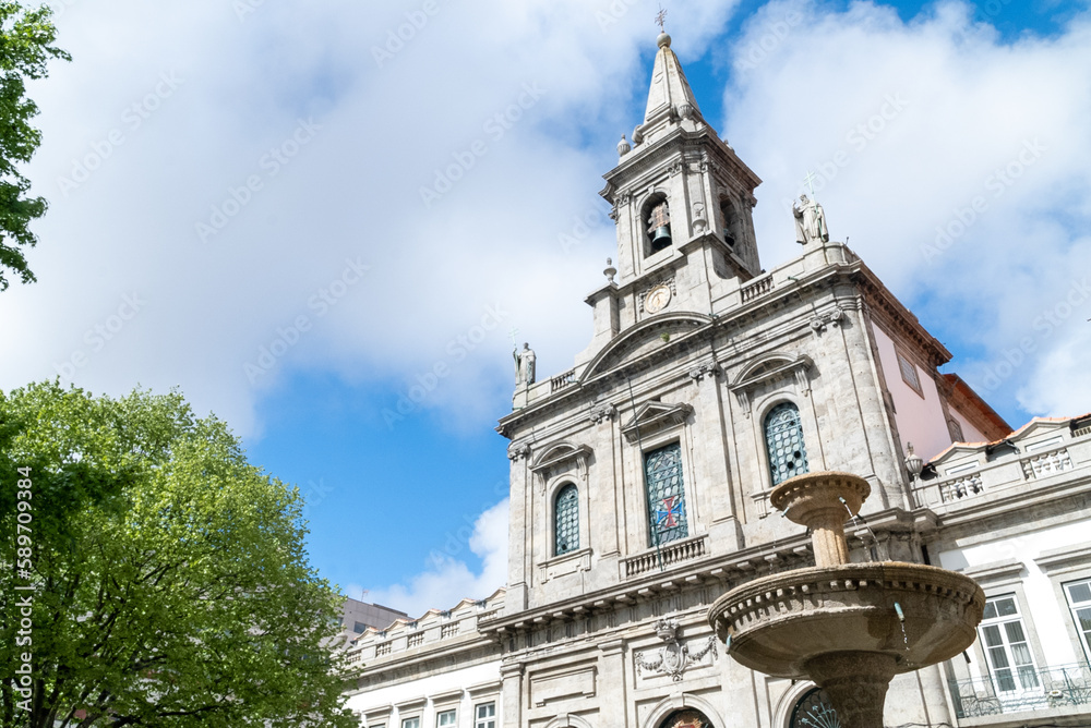 Oporto, Portugal. April 12 , 2022: Trinity church with facade and architecture