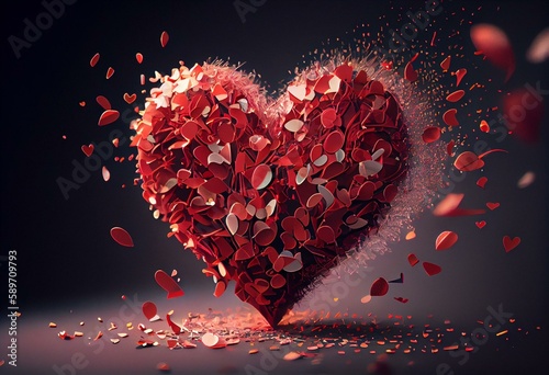 Red heart love confettis. Valentine's day falling. Generative AI