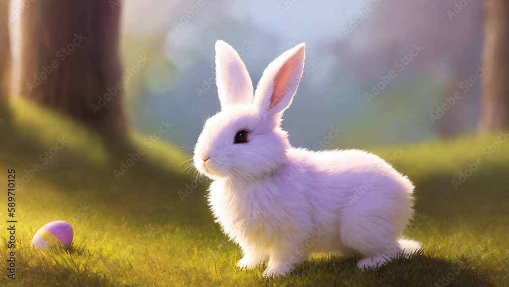 Fototapeta premium Easter Bunny with eggs AI generated using Generative AI.