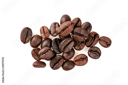  Top view of Coffee beans isolated on white