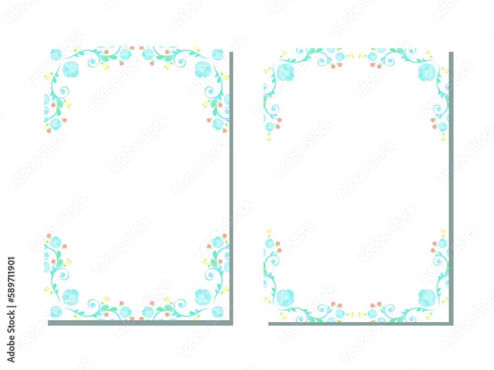パステルブルーの花と植物のイラストカード
