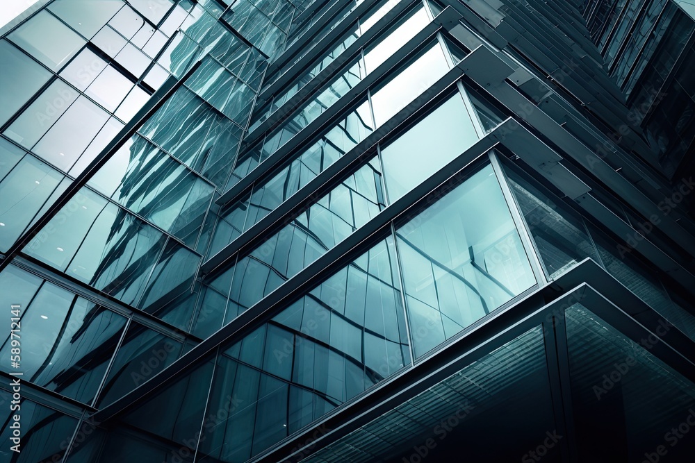 Skyscraper with Glass Facade and Multiple Windows. Generative AI Skyscraper with Glass Facade and Multiple Windows. Generative AI
