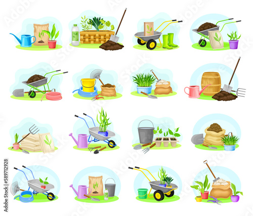 Garden Tools and Equipment for Soil and Crop Cultivation Big Vector Composition Set