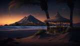 sunset over the lake montain beautiful island caribbean palms sea ocean quiosq
