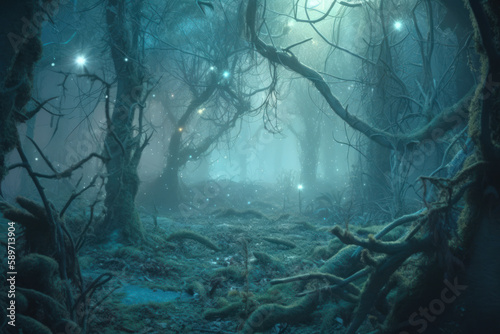 morning foggy magical enchanted forest generative ai