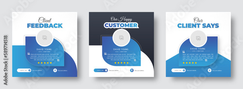 Client feedback or customer testimonial social media post design template. Client testimonial or Customer feedback social media banner template. Customer review banner set. Testimonial banner design.