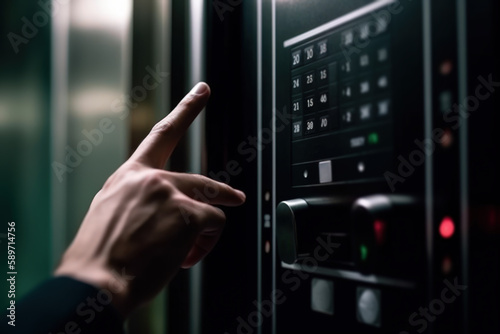 man hand calls the elevator generative ai