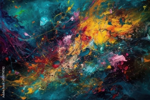 colorful abstract painting with vibrant hues and bold brushstrokes. Generative AI