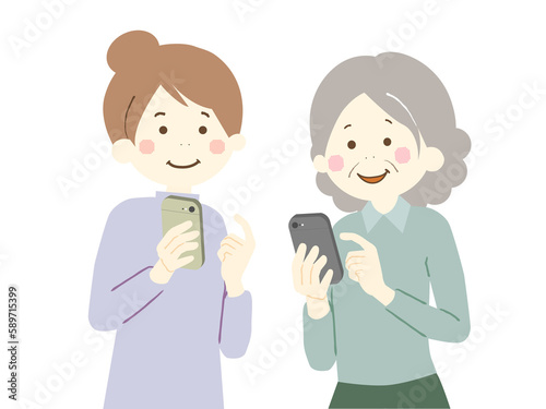 スマホの画面を見せ合う親子