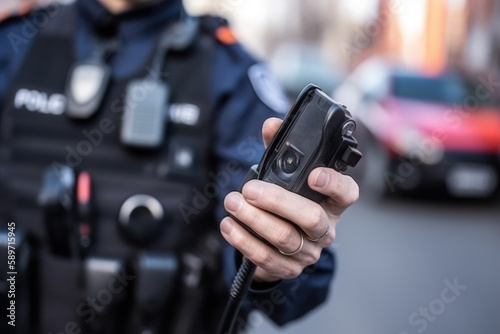 hand policeman hold walkie-talkie generative ai