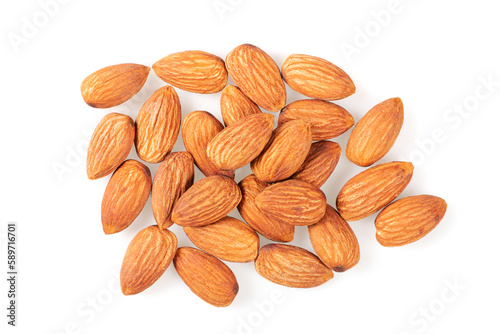  Top view of Almonds isolated on white