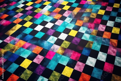 vibrant checkerboard pattern on black background. Generative AI